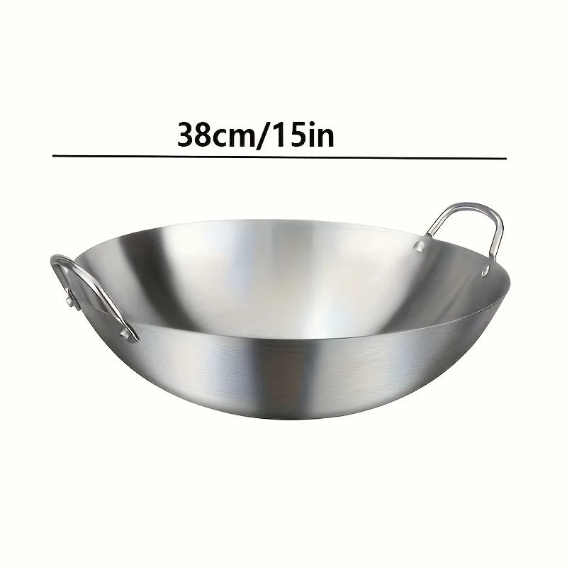 Stainless Steel Dual Handle Wok | Uncoated Thick Chef's Pan with Lid