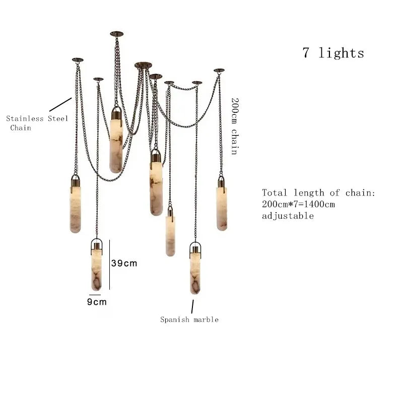 Modern Marble Pendant Light Luxury Solid Brass Multi-Light Ceiling Lamp for Living Room Dining Room Loft Staircase Home Decor