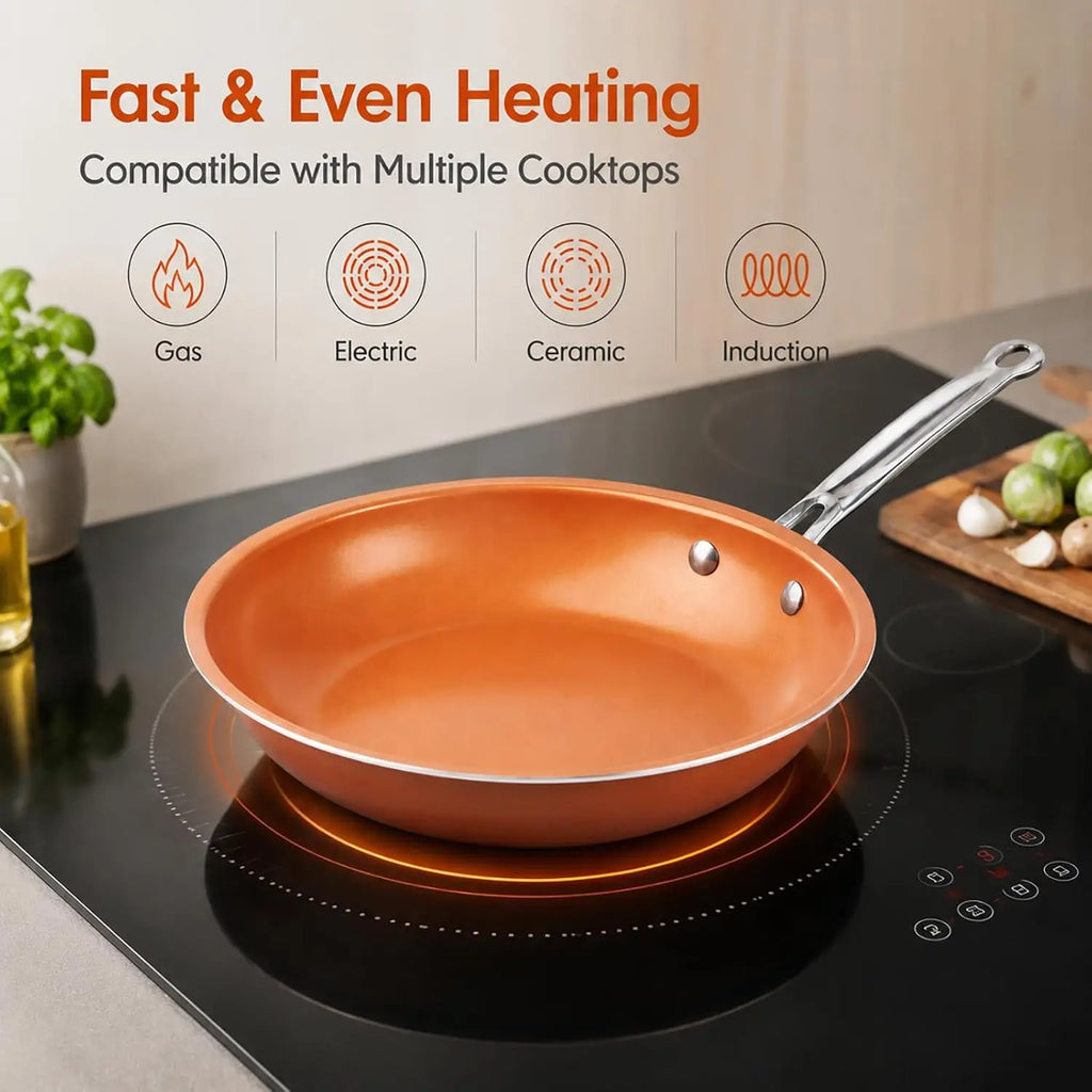 Copper Nonstick Frying Pan | Ceramic Coated Skillet for Gas & Induction Cooker