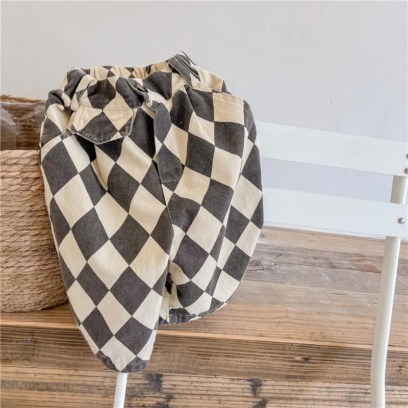 Plaid Harem Pants Casual  2025 Spring and Autumn New Collection Simple and Cute Korean All-match Nine Point Pants