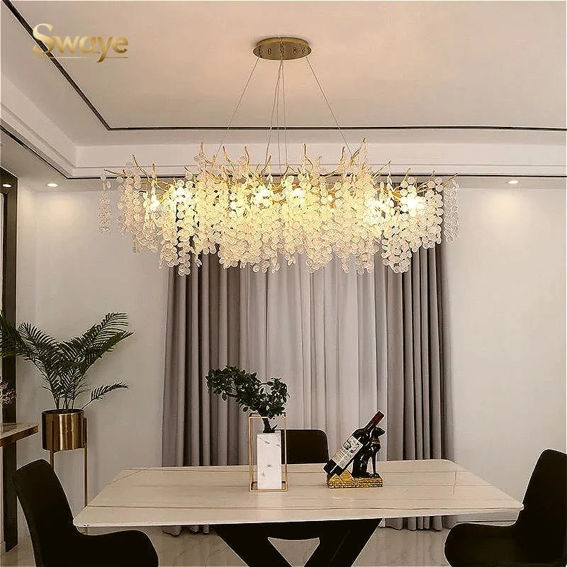 Modern Luxury Creative LED Ceiling Hanging Lamps Design Crystal Flower Chandeliers Home Decor Living Dinning Room Bedroom Indoor