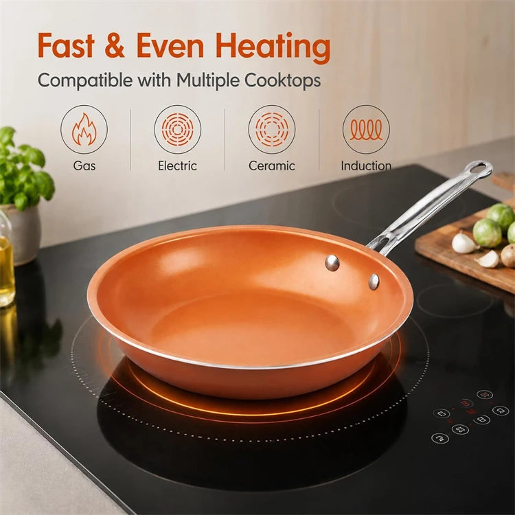 Copper Nonstick Frying Pan | Ceramic Coated Skillet for Gas & Induction Cooker