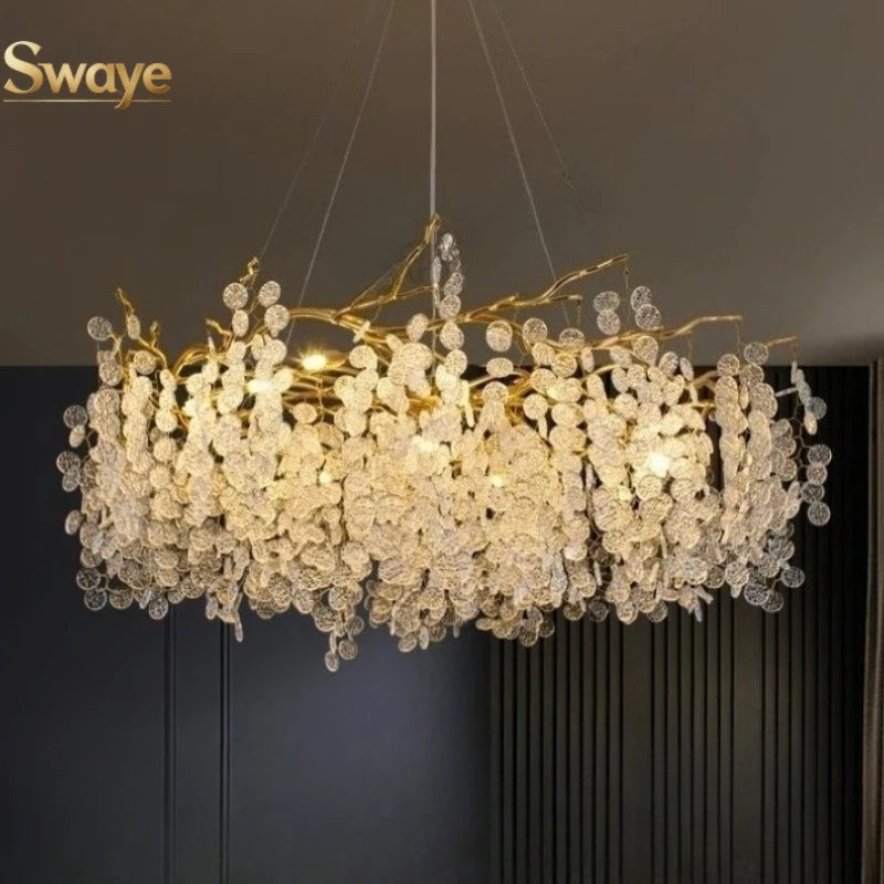 Modern Luxury Creative LED Ceiling Hanging Lamps Design Crystal Flower Chandeliers Home Decor Living Dinning Room Bedroom Indoor