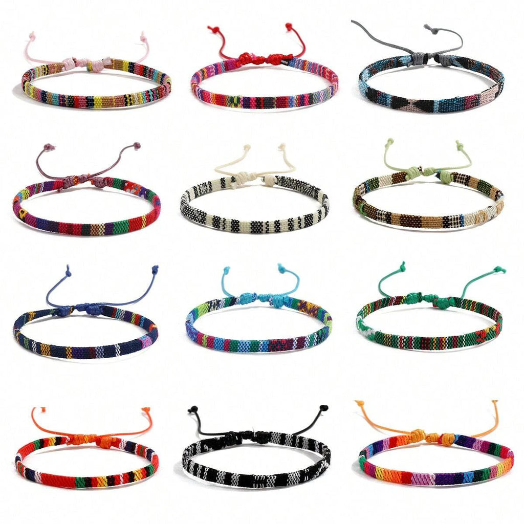 Boho Surfer Bracelet Set | 12-Piece Braided Beach Bracelets for Women & Men