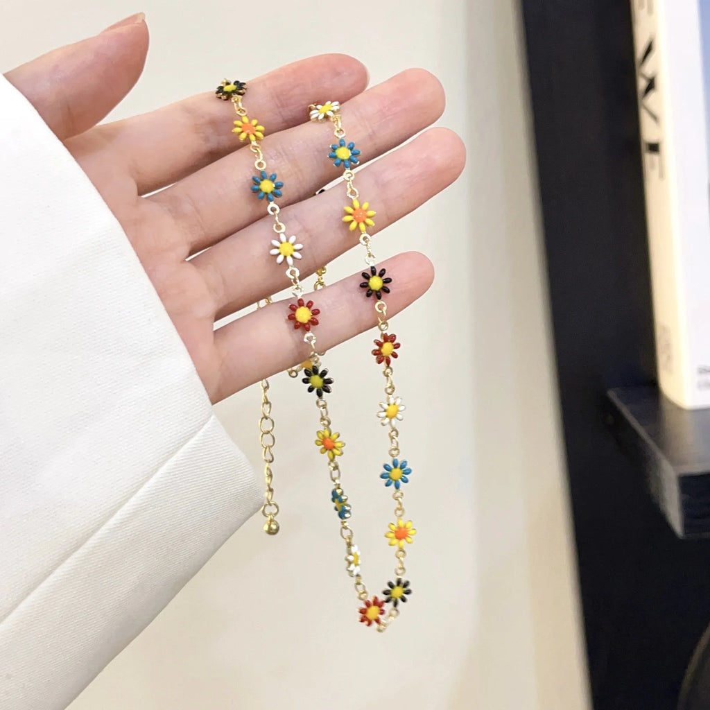 Boho Colorful Small Flower Choker Necklace or Bracelet – Handmade Floral Jewelry