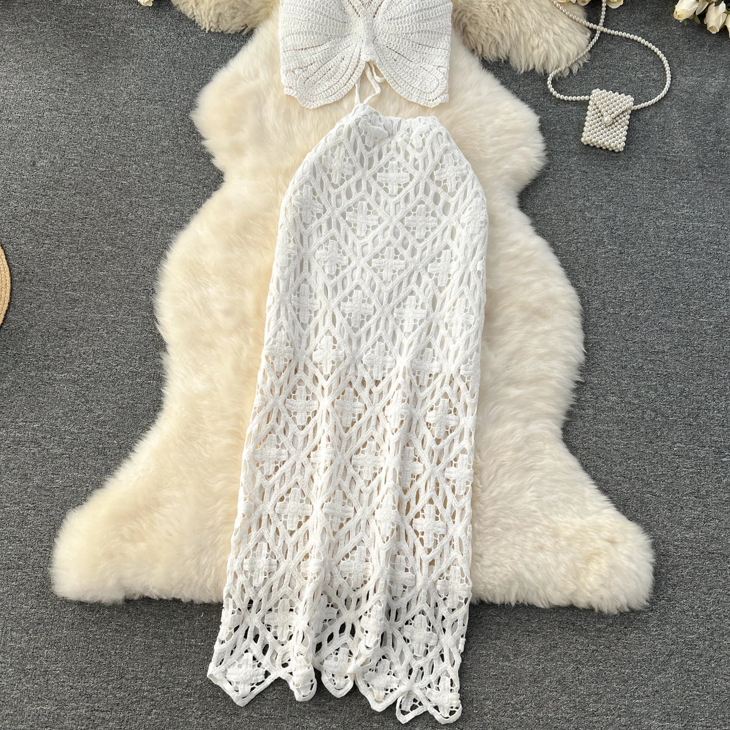 Boho Lace-Up Cami & Maxi Knit Skirt Set | 2-Piece Beach Co-ord