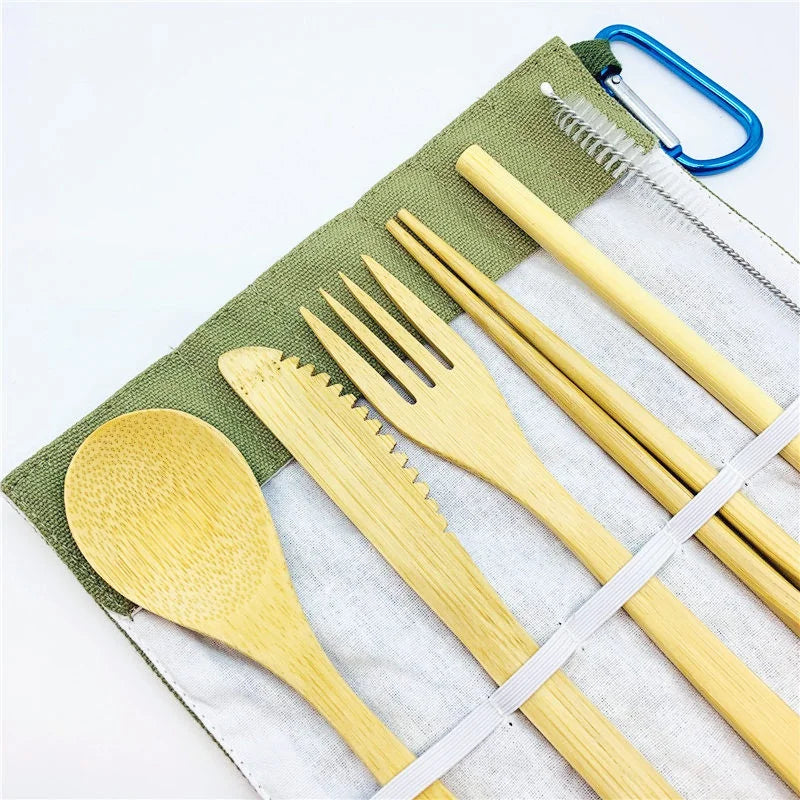 Bamboo Travel Cutlery Set | 6-Piece Reusable Eco Utensils with Carrying Pouch