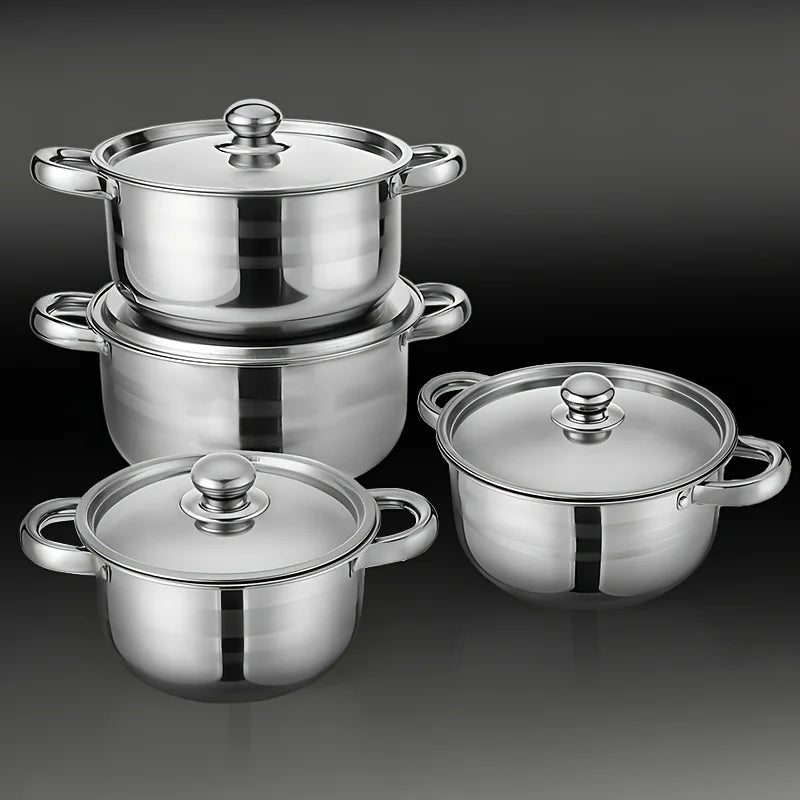 4pcs Stainless Steel Cookware Set with Heat Conduction Simmering Feature - Perfect for Soup, Noodles & More | Essential Kitchen