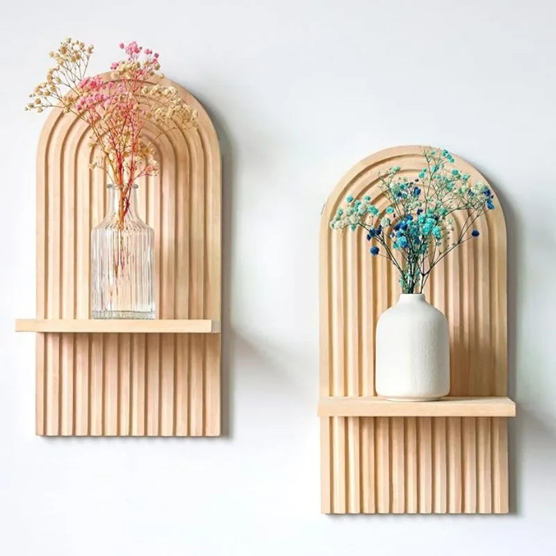 Boho Wooden Floating Wall Shelf – Decorative Wall-Mounted Shelf for Any Room
