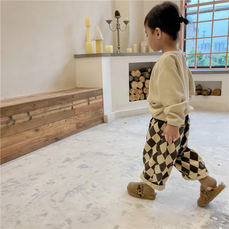 Plaid Harem Pants Casual  2025 Spring and Autumn New Collection Simple and Cute Korean All-match Nine Point Pants
