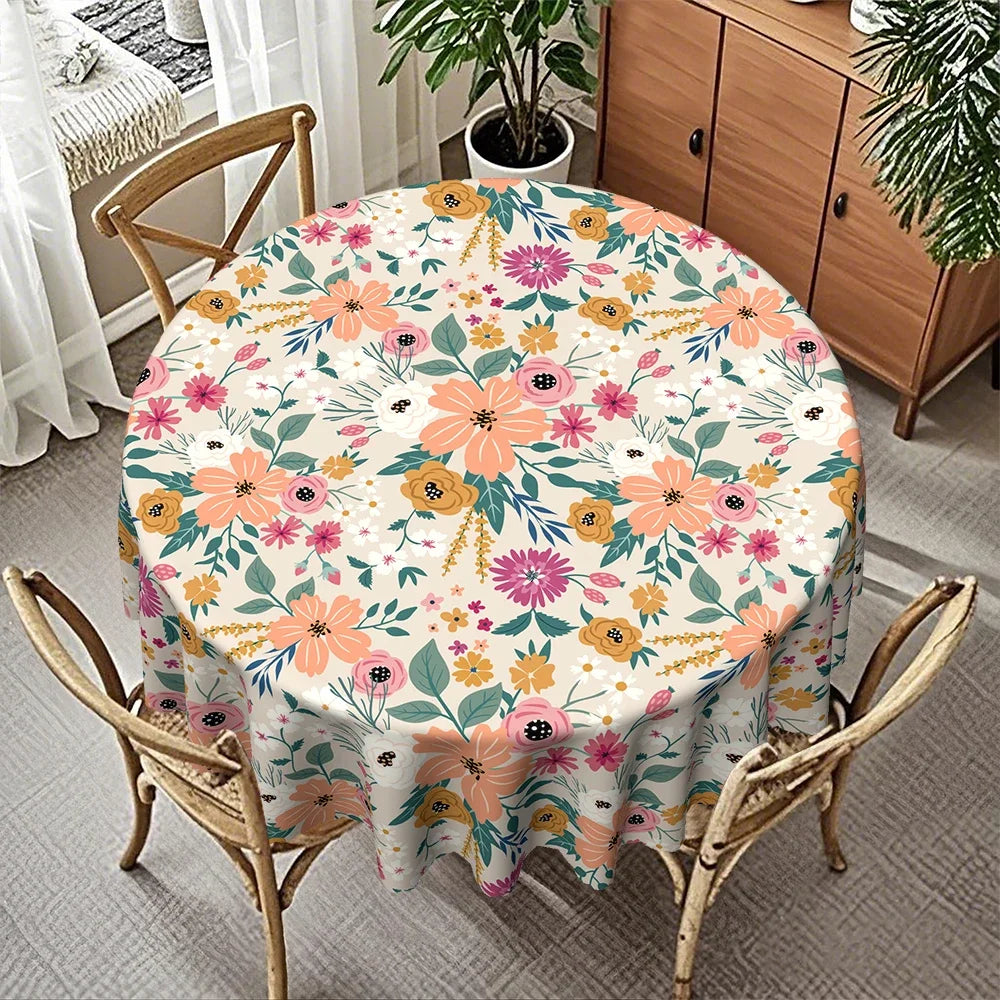 Boho Floral Round Tablecloth | Colorful Flower & Leaf Print