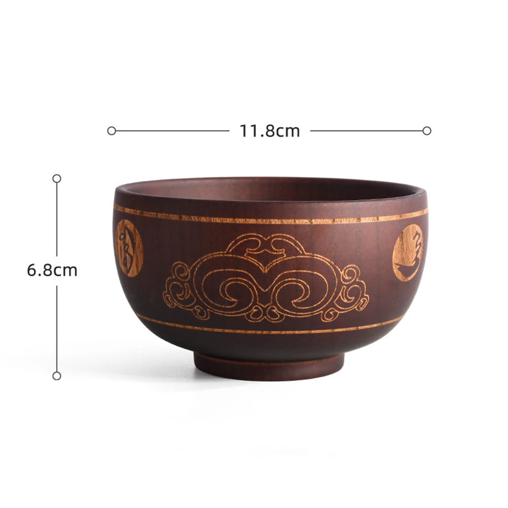 Japanese Jujube Wood Bowl with Gold Inlay | Hand-Painted Decorative Rice & Soup Bowl