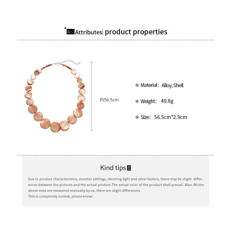 Boho Shell Collarbone Chain Necklace – Minimalist Geometric Round Pendant