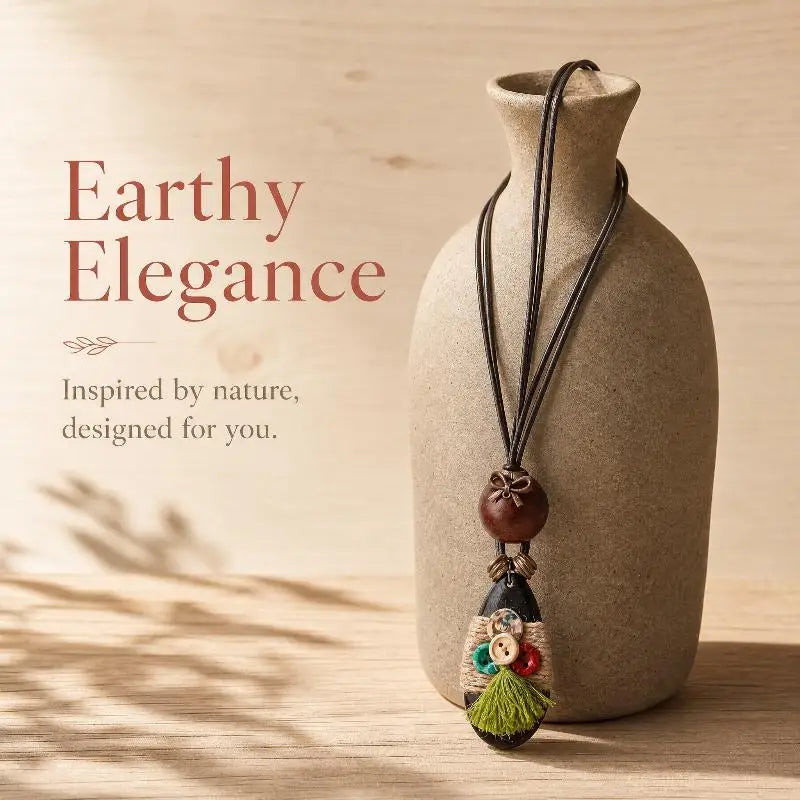 Boho Wooden Beaded Long Pendant Sweater Chain Necklace – Handmade Ethnic Style