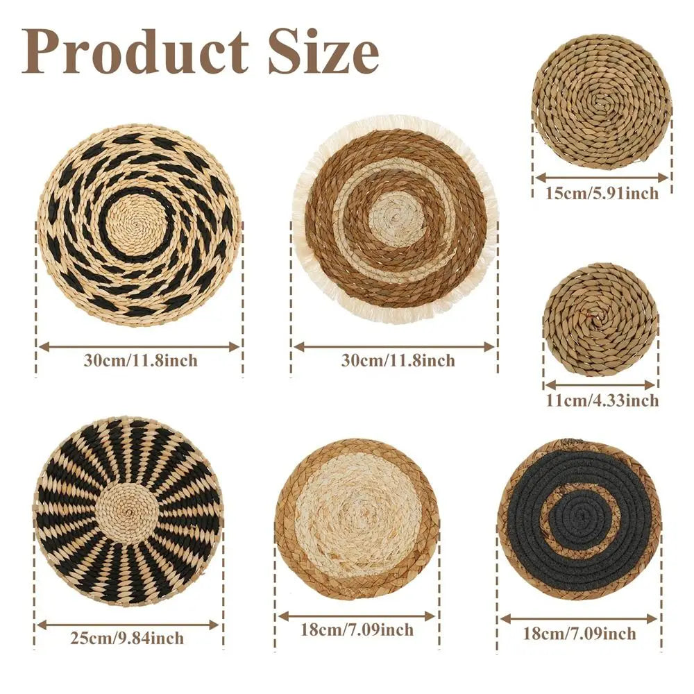 7-Piece Boho Seagrass Wall Basket Set | Hand-Woven Round Hanging Wall Decor