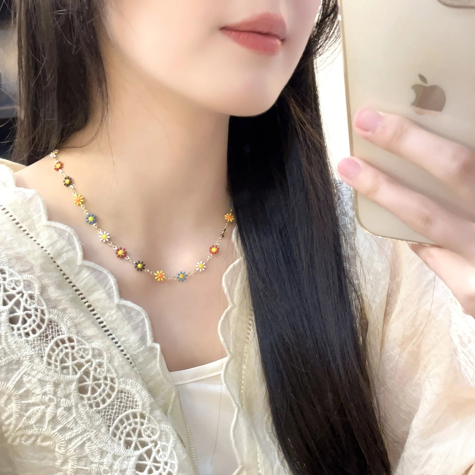 Boho Colorful Small Flower Choker Necklace or Bracelet – Handmade Floral Jewelry