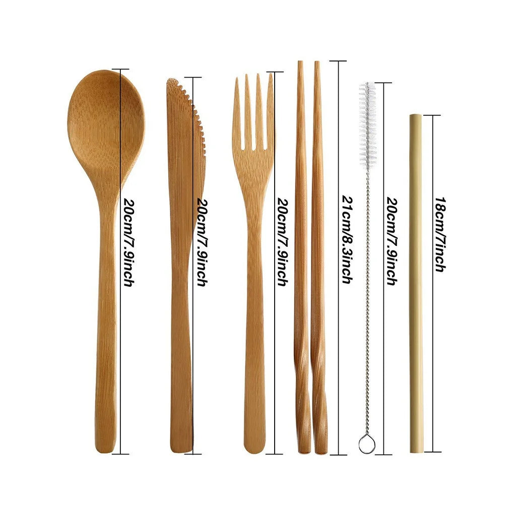 Bamboo Travel Cutlery Set | 6-Piece Reusable Eco Utensils with Carrying Pouch