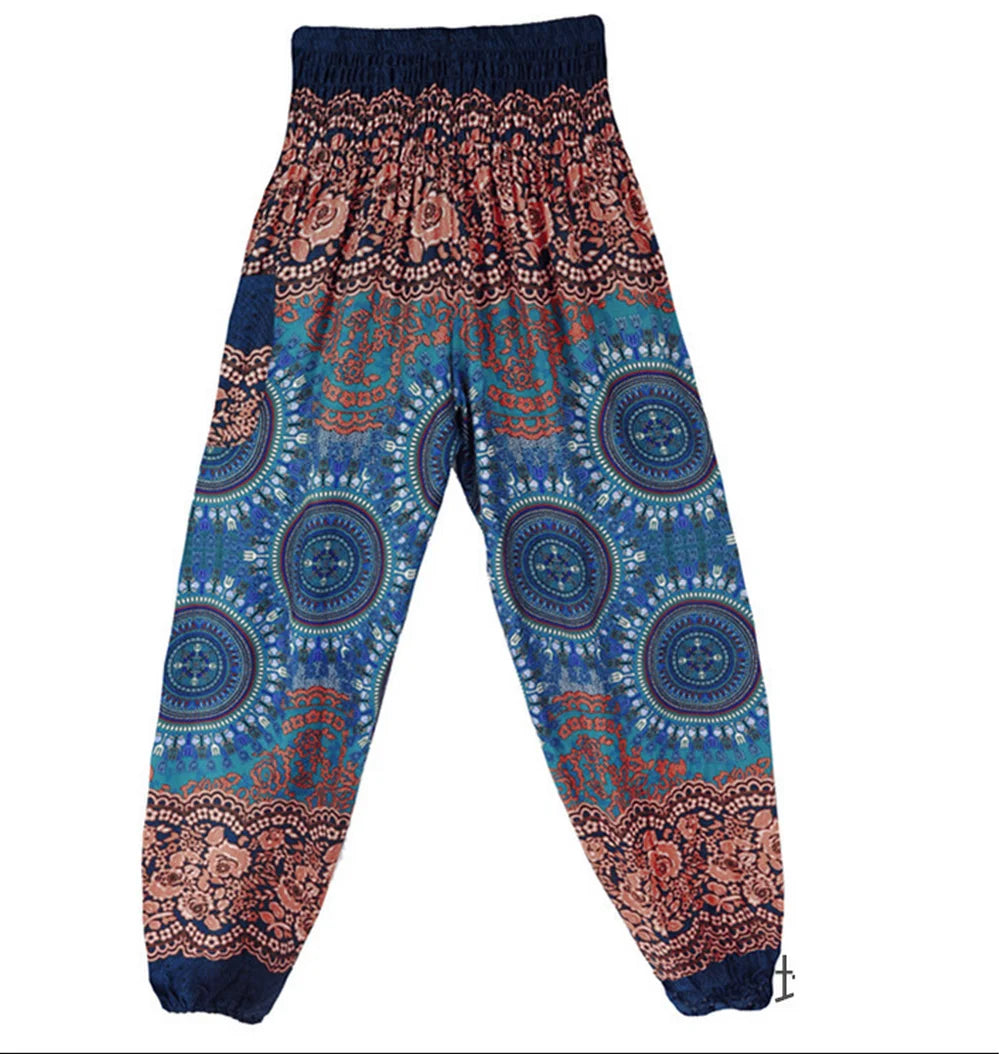 Boho Wide Leg Harem Pants – High Waist Smocked Waist Yoga Bottoms