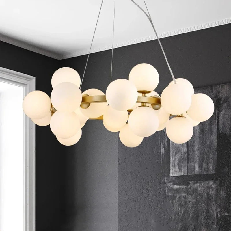 Modern Clear White Glass Bubble Pendant Lamp Round Chandelier Light Fixture for Living Dining Room Bedroom Kitchen Home Decor
