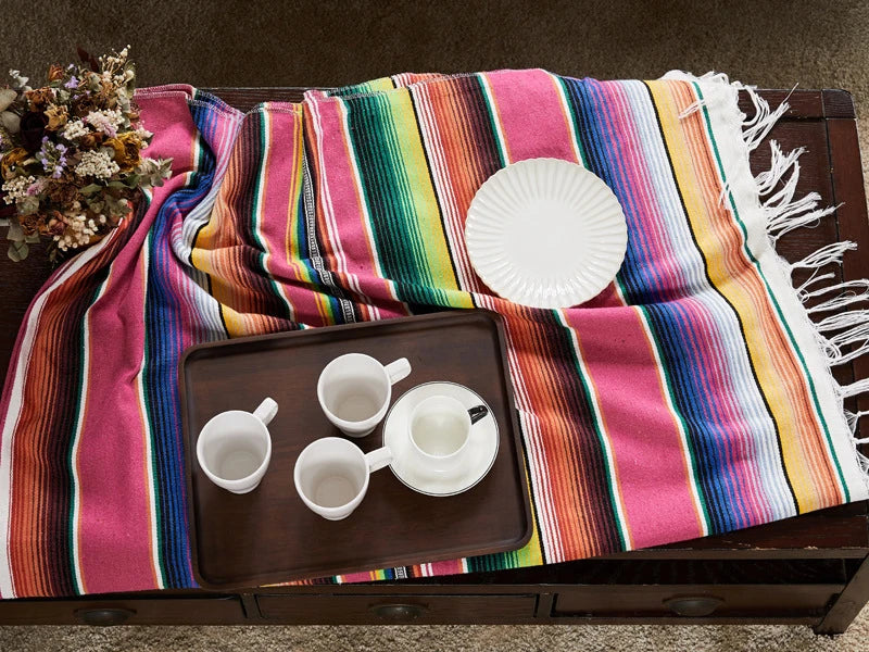 Boho Ethnic Tassel Throw Blanket | Striped Cotton-Blend Beach & Picnic Blanket