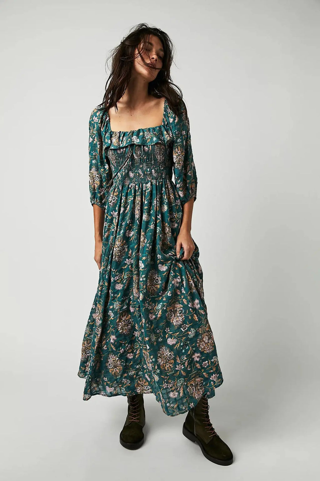 Backless Boho Maxi Dress | Puff Sleeve Empire Waist A-Line