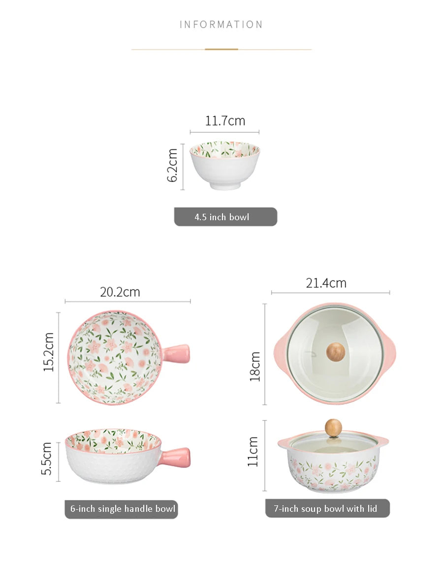 Korean Ceramic Bowl with Lid | Floral Glazed Rice & Soup Bowl