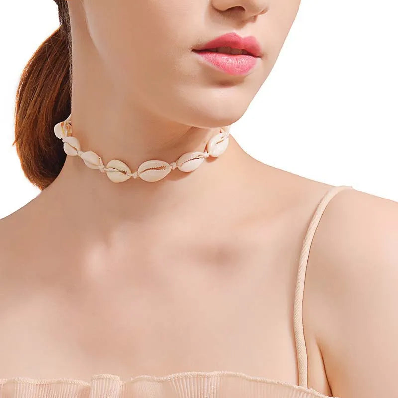 Boho Conch & Cowrie Shell Necklace – Handmade Beach Choker or Bracelet