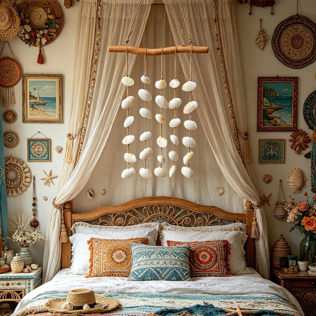 Boho Seashell Wall Art | Coastal Shell & Sea Glass Wall Decor