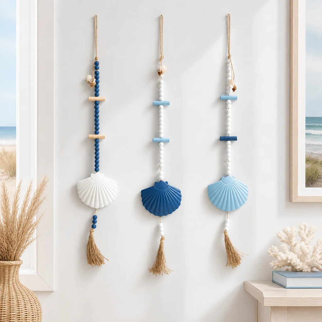 Boho Seashell Wall Hanging | Coastal Beaded Tassel Ornament