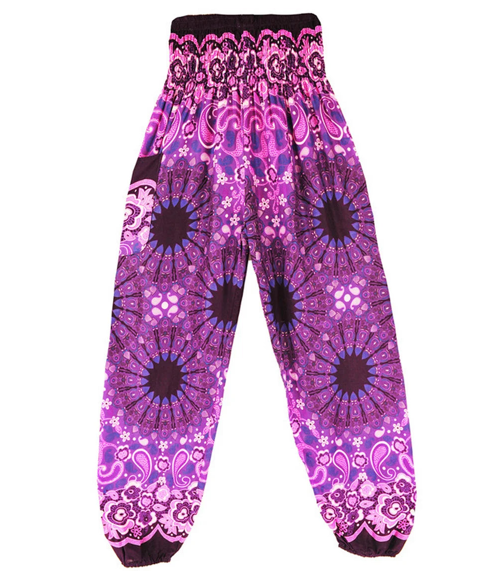 Boho Wide Leg Harem Pants – High Waist Smocked Waist Yoga Bottoms