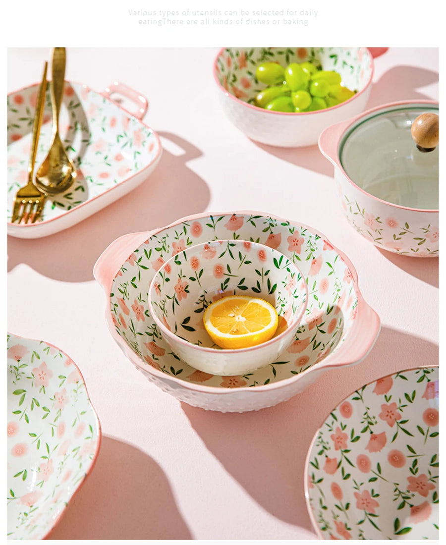 Korean Ceramic Bowl with Lid | Floral Glazed Rice & Soup Bowl