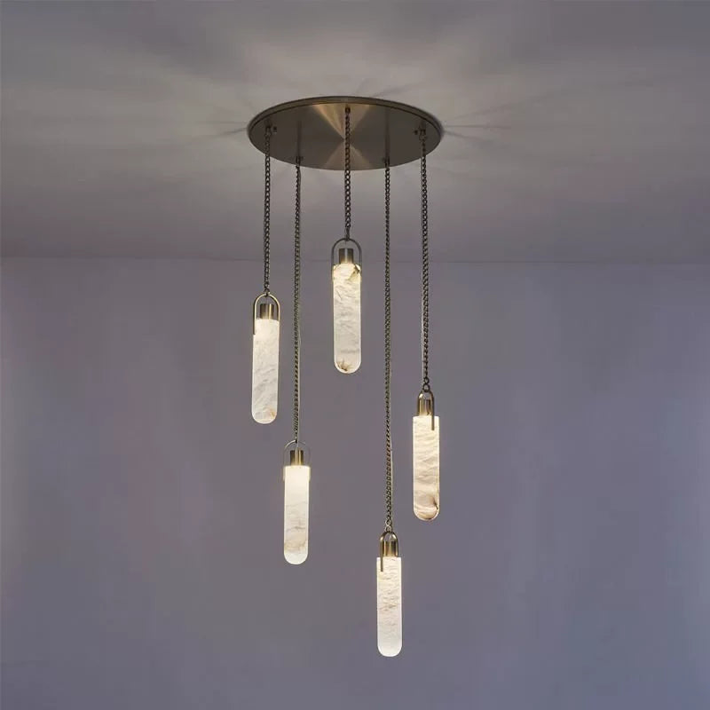 Modern Marble Pendant Light Luxury Solid Brass Multi-Light Ceiling Lamp for Living Room Dining Room Loft Staircase Home Decor