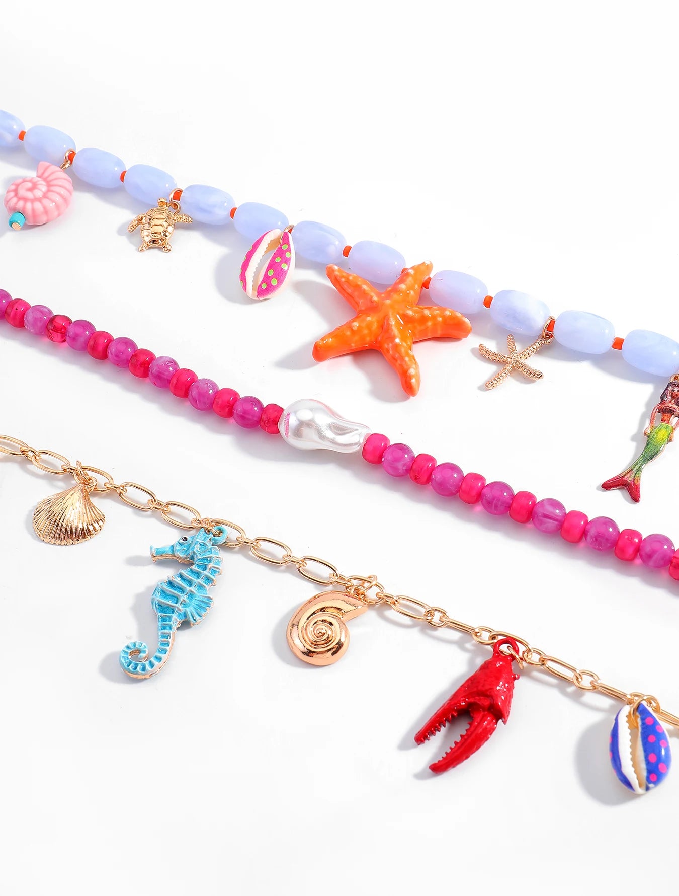 Boho Multilayer Ocean Charm Beaded Statement Necklace – Colorful Sea Animal Design
