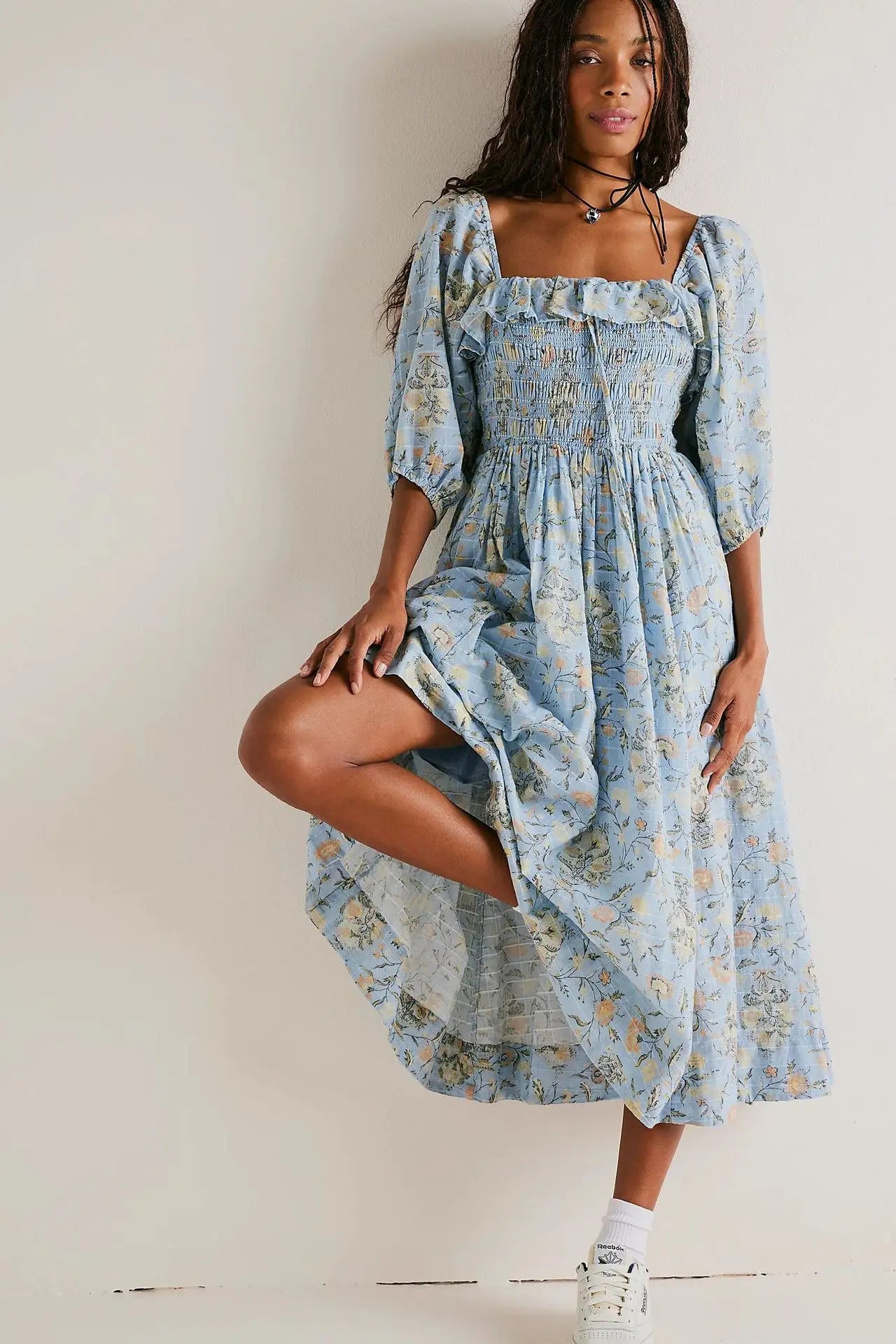 Backless Boho Maxi Dress | Puff Sleeve Empire Waist A-Line