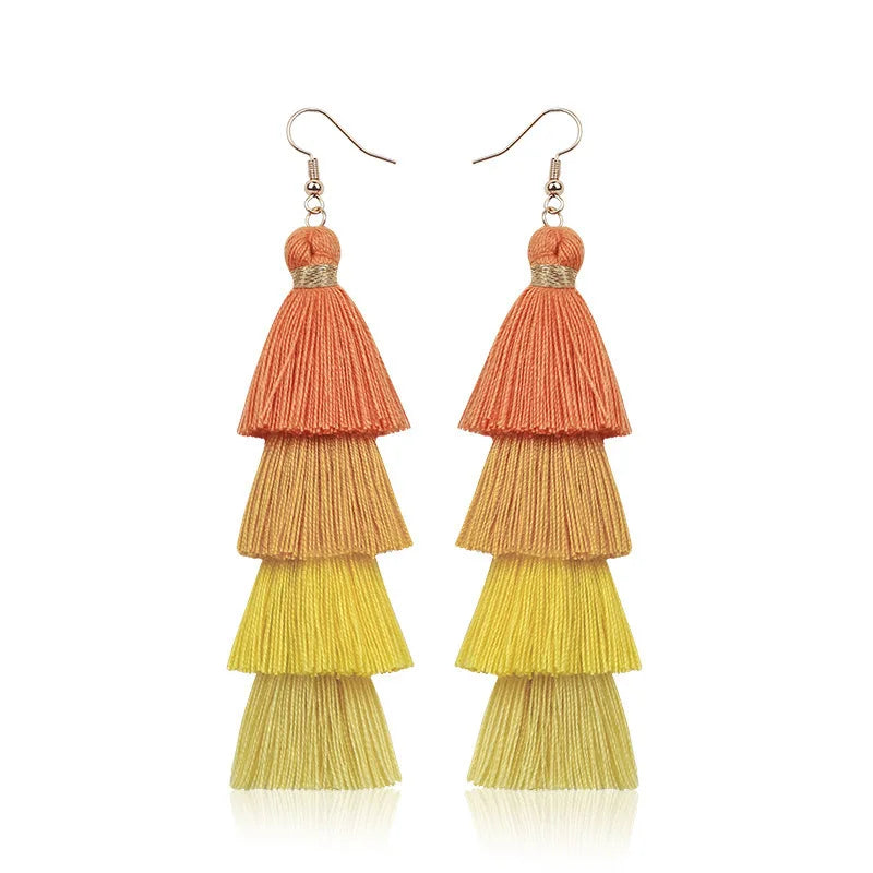 Boho 4-Layer Tassel Fringe Dangle Earrings – Ethnic Long Statement Drop Earrings