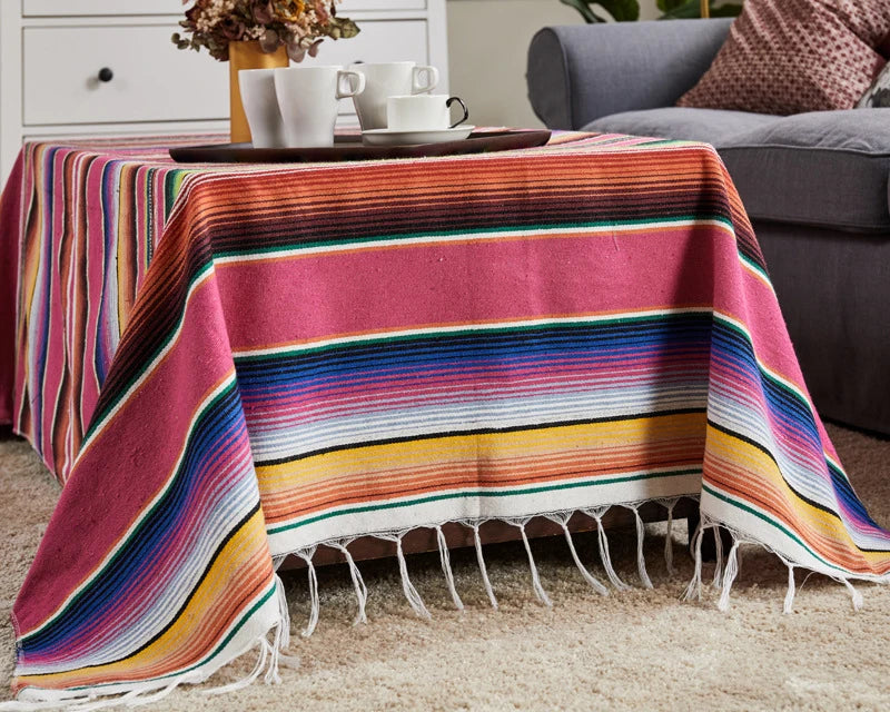 Boho Ethnic Tassel Throw Blanket | Striped Cotton-Blend Beach & Picnic Blanket