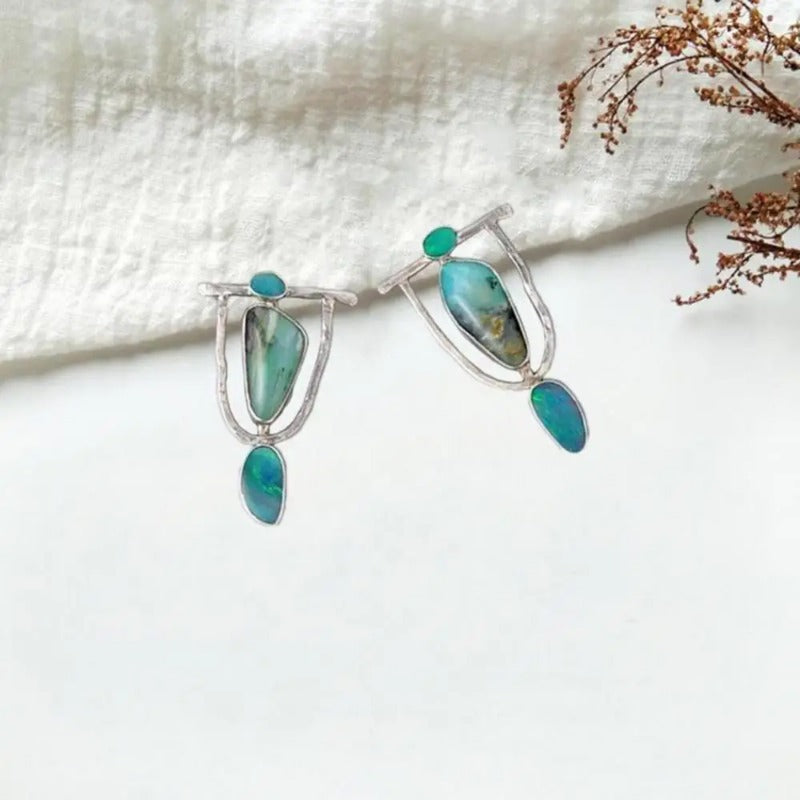 Boho Indian Tribal Natural Resin Stone Dangle Earrings – Vintage Drop Earrings