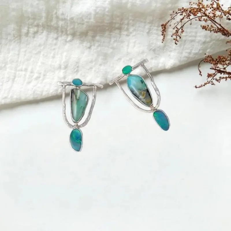 Boho Indian Tribal Natural Resin Stone Dangle Earrings – Vintage Drop Earrings