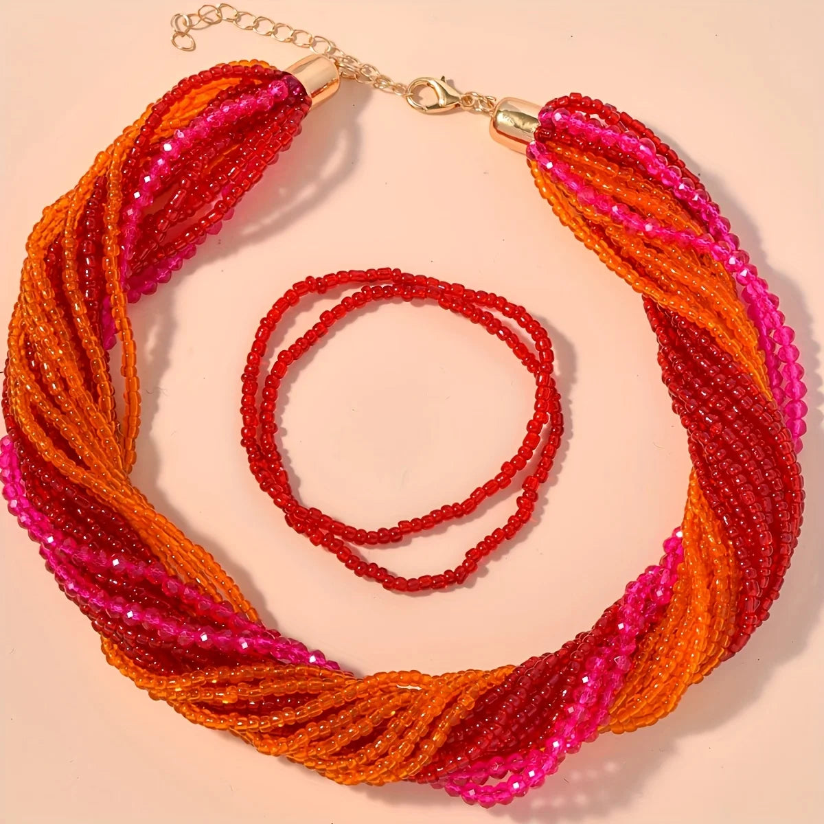Boho Colorful Multilayer Glass Bead Necklace & Bracelet Set