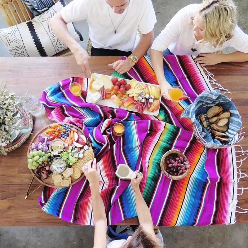 Boho Ethnic Tassel Throw Blanket | Striped Cotton-Blend Beach & Picnic Blanket