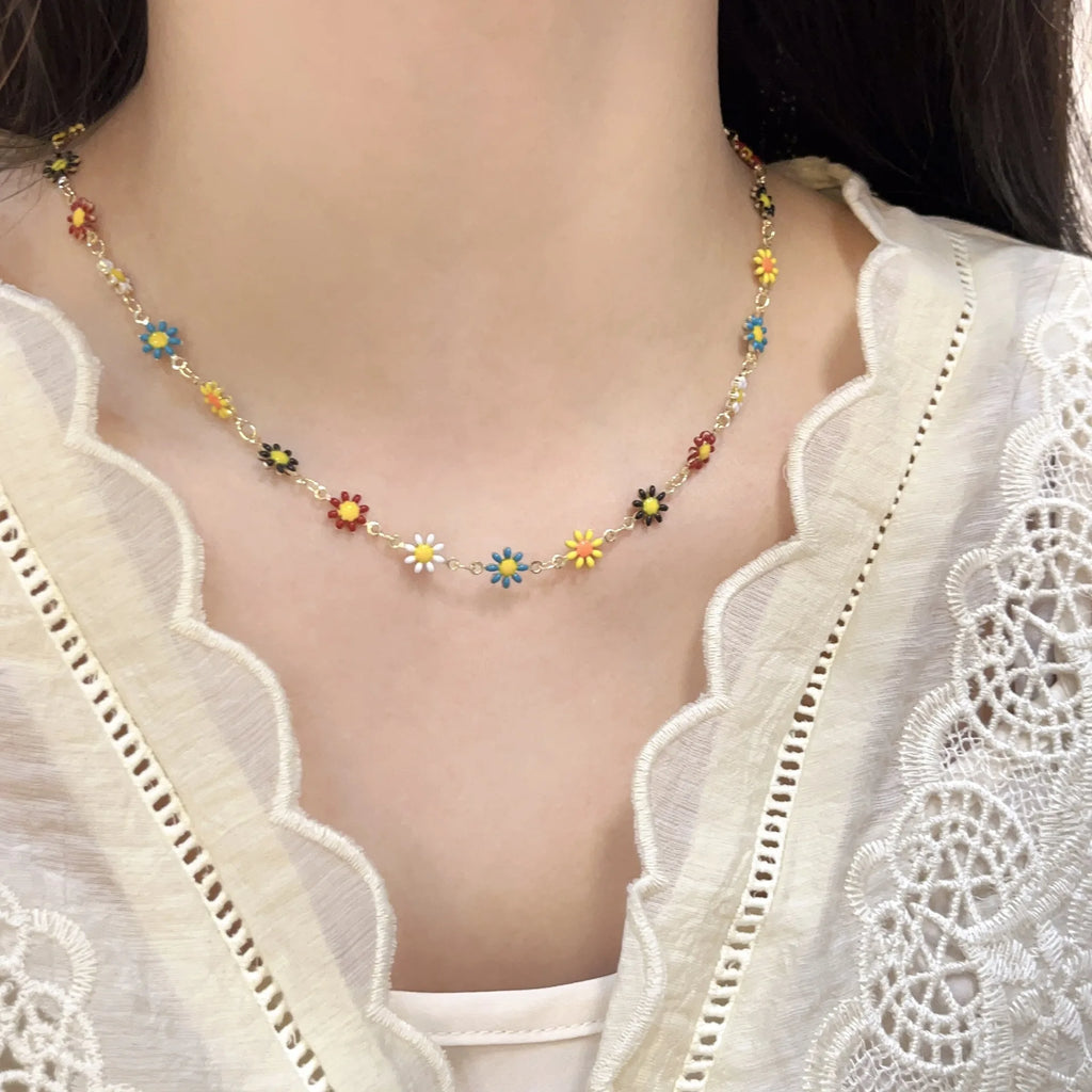 Boho Colorful Small Flower Choker Necklace or Bracelet – Handmade Floral Jewelry