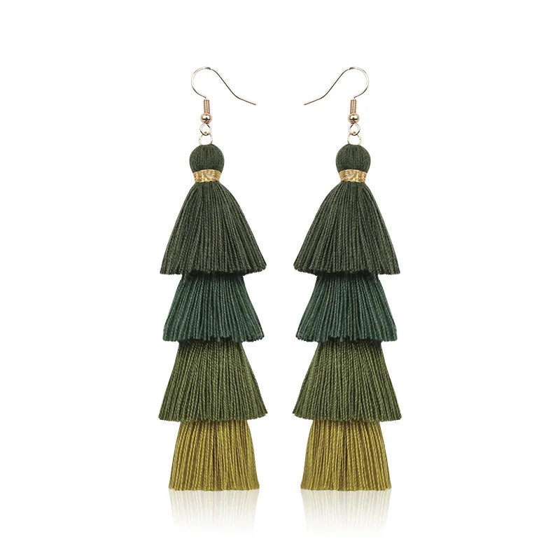 Boho 4-Layer Tassel Fringe Dangle Earrings – Ethnic Long Statement Drop Earrings