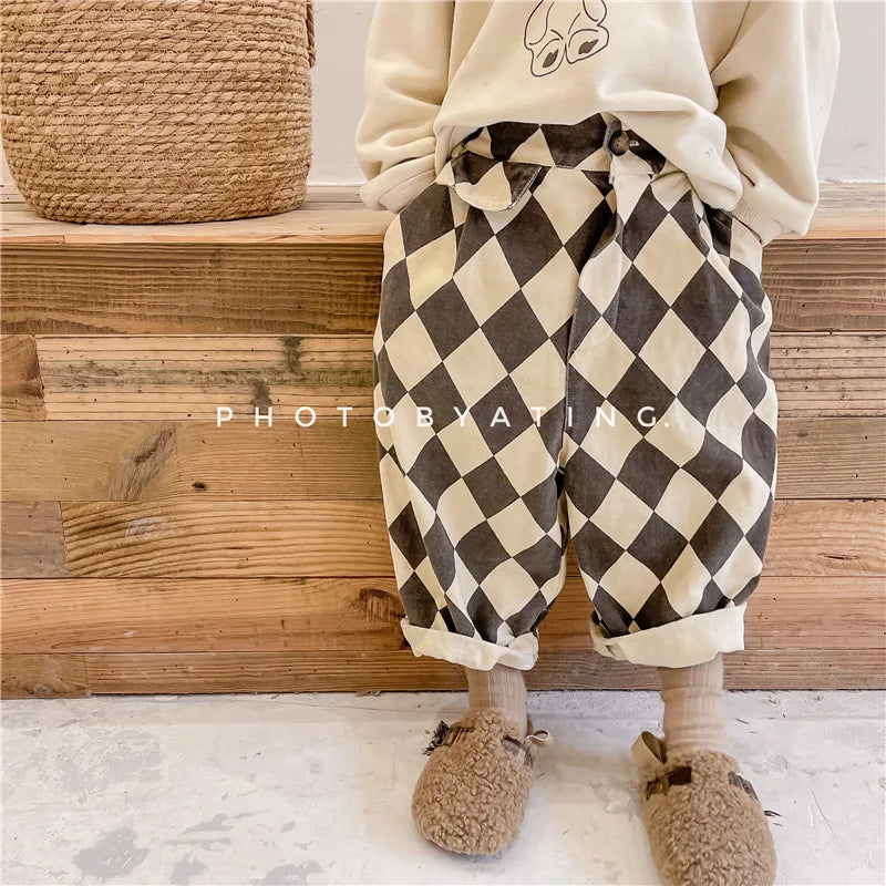 Plaid Harem Pants Casual  2025 Spring and Autumn New Collection Simple and Cute Korean All-match Nine Point Pants