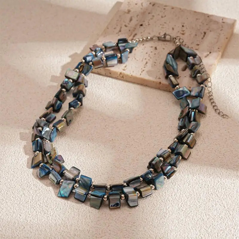 Boho Double-Layer Shell & Irregular Bead Long Necklace – Vintage Summer Jewelry