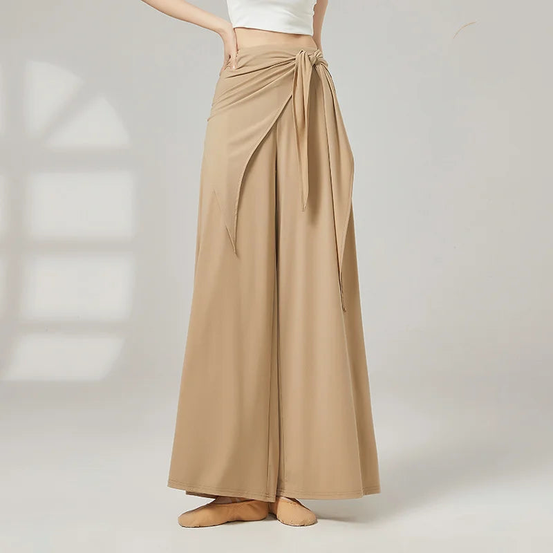 Loose Wrap Waist Wide Leg Dance Pants High Waist Flowy Yoga Trousers For Women Solid Color Palazzo Pants For Ballet Practice