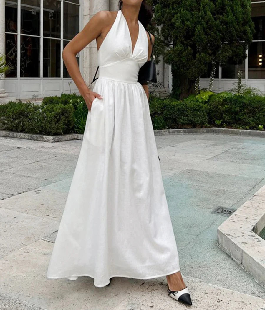 2025 New Women Summer Cotton Long Dress Sleeveless Sexy V-Neck Boho Maxi Dress Loose Style Long Dress Vestidos Clothes