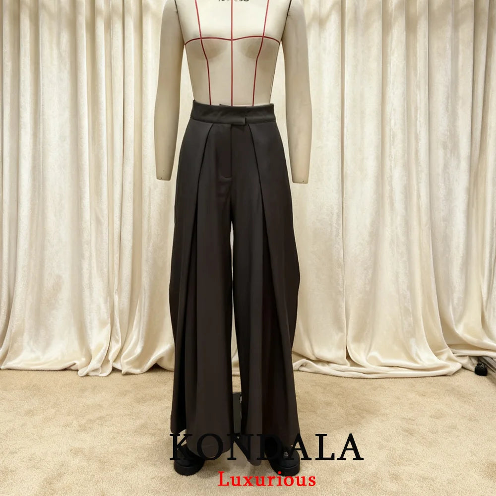 High-Waist Wide Leg Pants with Pockets & Pleats – Loose Ankle-Length Trousers for Women