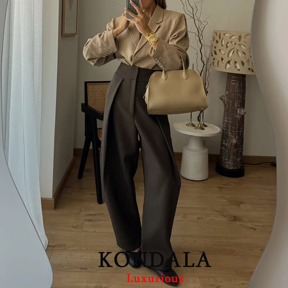 High-Waist Wide Leg Pants with Pockets & Pleats – Loose Ankle-Length Trousers for Women