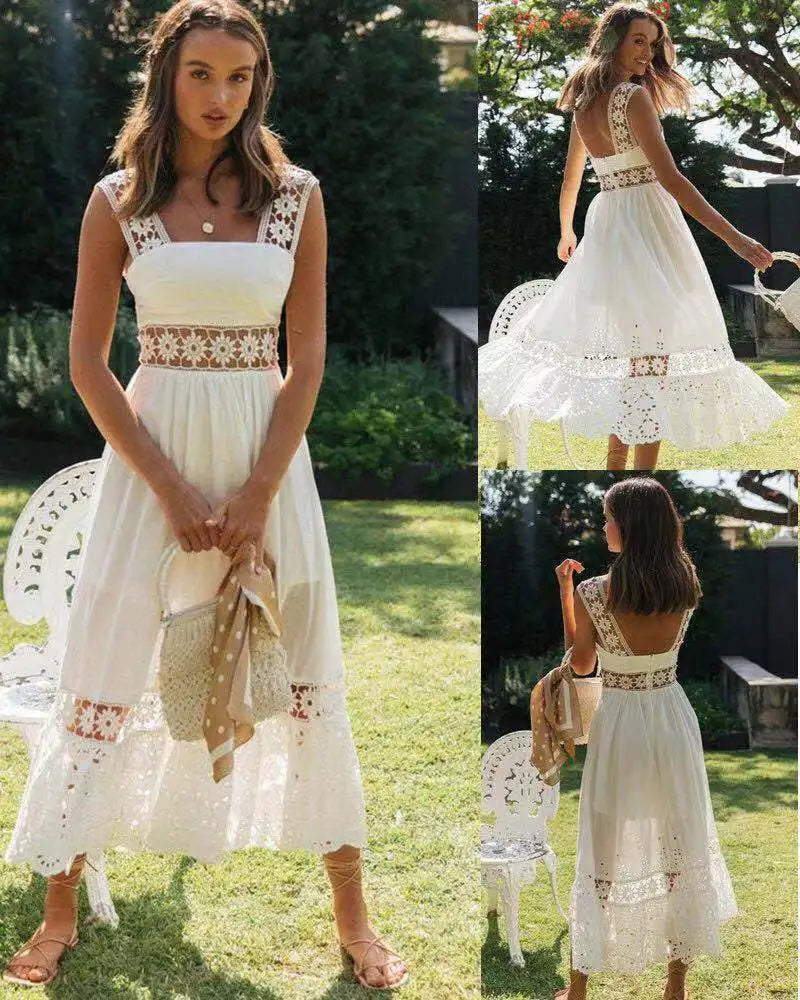 Boho Lace Embroidery Maxi Dress | Long Sleeve Beach Tunic