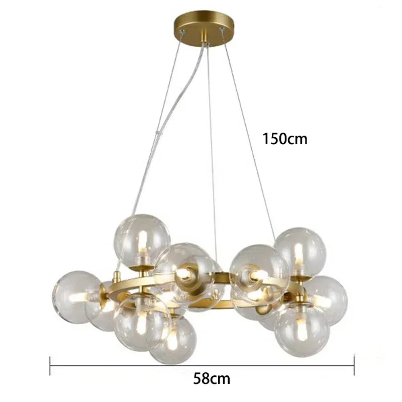 Modern Clear White Glass Bubble Pendant Lamp Round Chandelier Light Fixture for Living Dining Room Bedroom Kitchen Home Decor